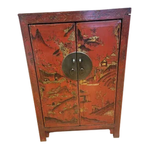 Antique Shanxi Province Red Lacquer Chinoiserie Cabinet