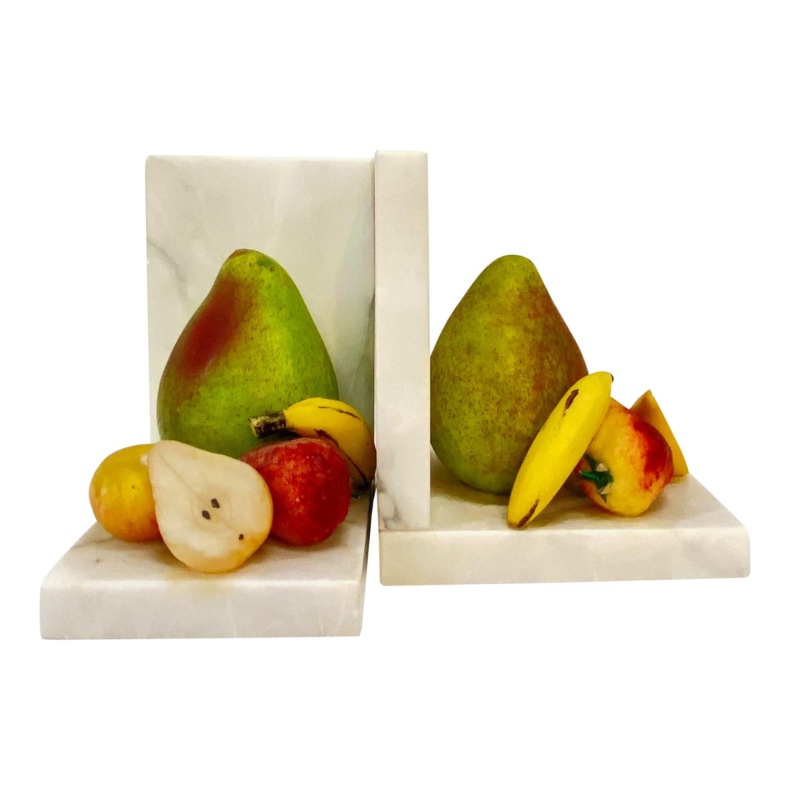 Pair of Vintage Italian Carved & Painted Alabaster Fruit Bookends, 1950's Chairish