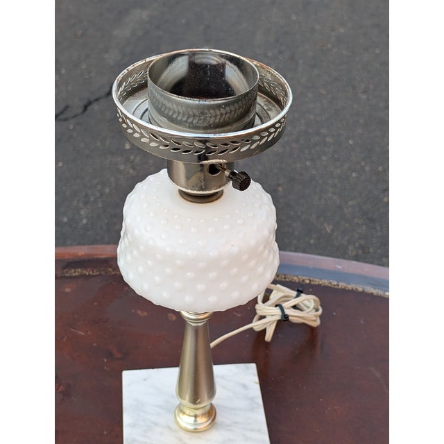 American Vintage 1950s Milk Glass Hobnail Table Lamp For Sale - Image 3 of 6
