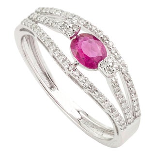 Natural Ruby & Diamond Split Shank Bypass Ring Size 6.5 in 14k White Gold For Sale