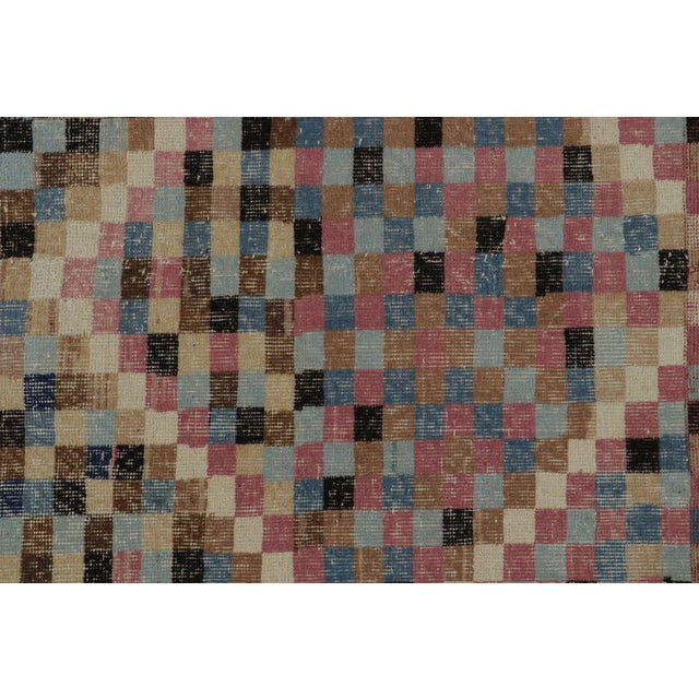 Vintage Midcentury Diamond Pattern Pink and Blue Wool Rug by Rug & Kilim For Sale In New York - Image 6 of 8