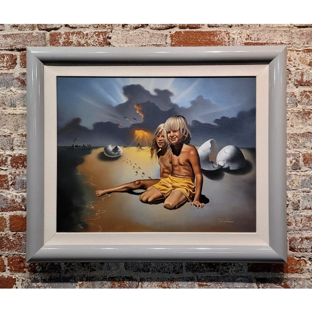 Jim Warren -Brother & Sister Born in a Surreal Futuristic Planet- Oil painting Surrealistic Acrylic painting on canvas -...