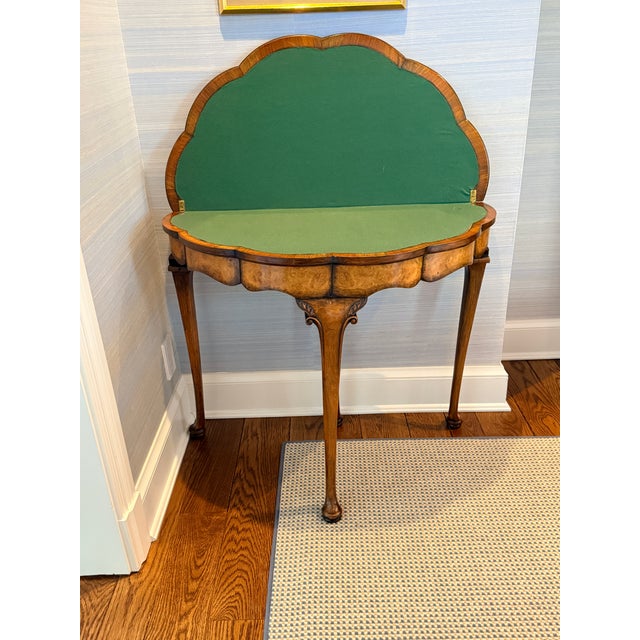 Queen Anne Scalloped Demilune Flip Top Game Table For Sale - Image 10 of 10