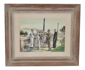 1950s Vintage "Naples, Italy with the 6th Fleet" Original Watercolor by Louis Kaep