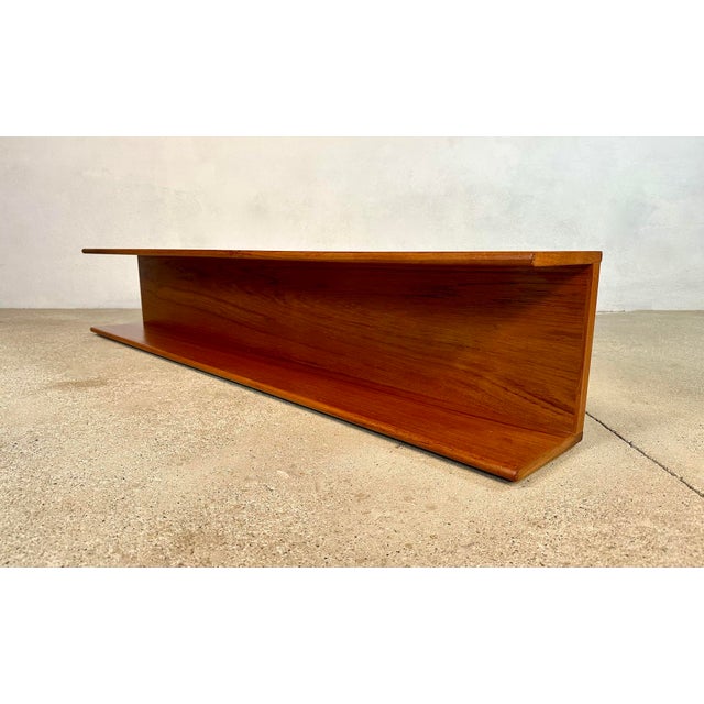 Long Minimalist Teakwood Wall Shelf, 1960s For Sale - Image 4 of 18