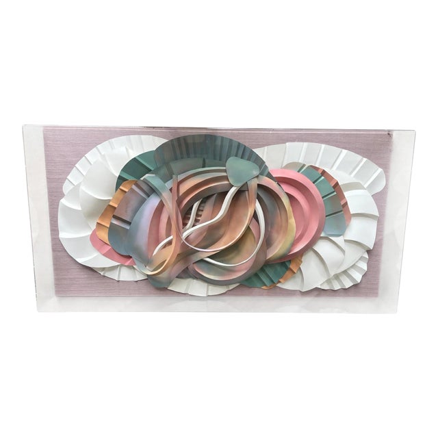 Vintage 1980s Postmodern Don Bowman Incased Lucite Acrylic Paper Wall Art Sculpture Signed Mid Century Modern For Sale