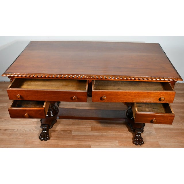 Wood 1880s Antique American Empire Mahogany Partner Writing Desk / Office Desk For Sale - Image 7 of 13