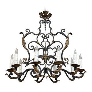 Antique Country French Wrought Iron Chandelier For Sale