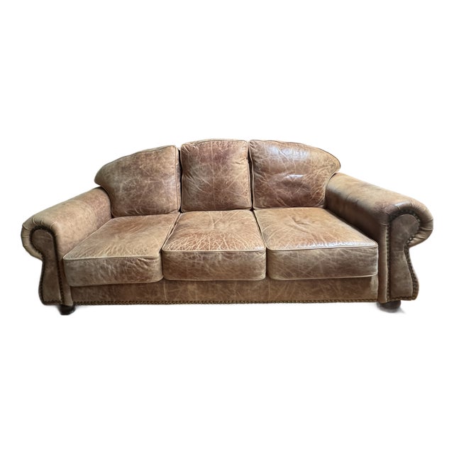 1960s Large Western Leather Sofa For Sale