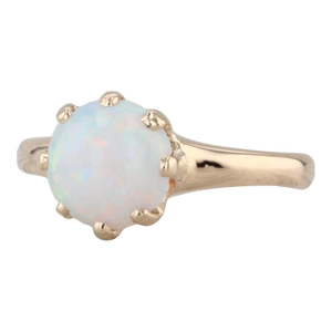 Vintage Woods Round Opal Cabochon Solitaire Ring 14k Yellow Gold Size 6.25