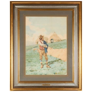 Filippo Indoni Watercolor of Young Man For Sale
