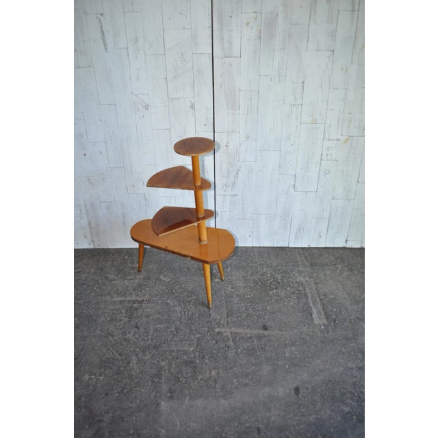 Vintage Wood Plant Stand, 1950s.