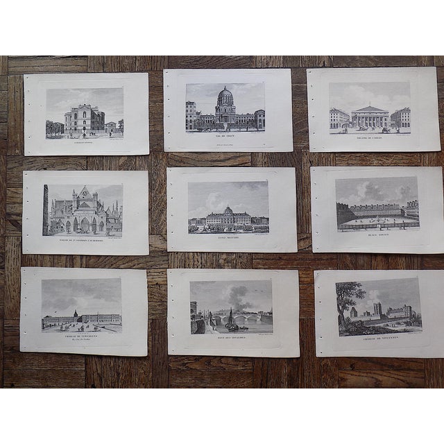Printmaking Materials Authentic Antique 19th Century Paris Landmark.Engravings - Set of 9 For Sale - Image 7 of 8