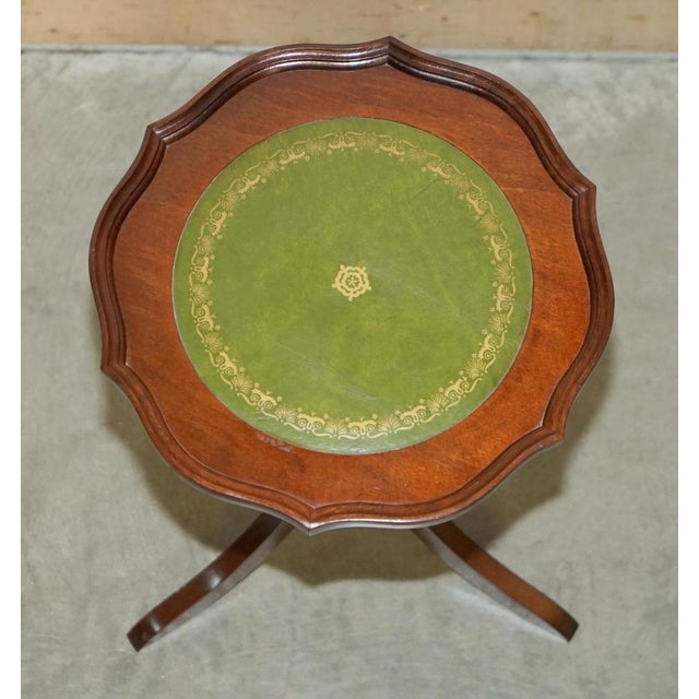 British Pie Crust Racing Green Leather Gold Leaf Tripod Table For Sale - Image 10 of 17