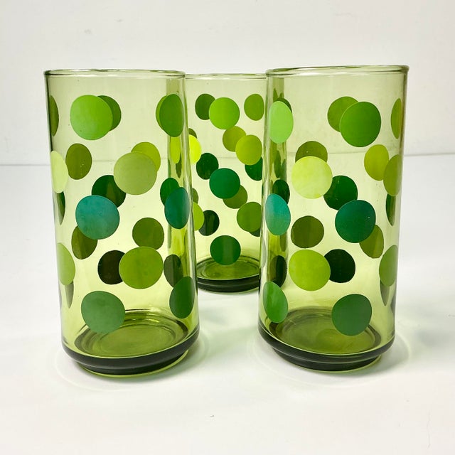 Mid 20th Century Boho Chic Modern Olive Polka Dot Tumbler Glassware - Set of 6. For Sale - Image 12 of 14