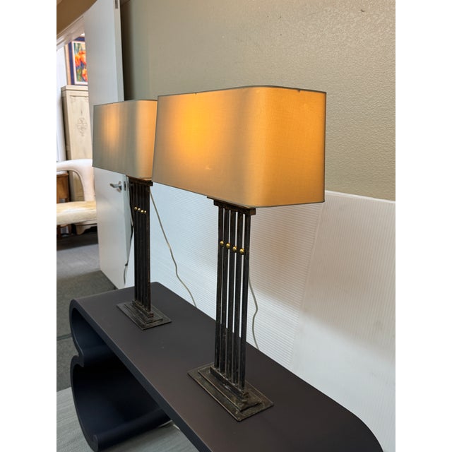 Champagne Late 20th Century Tanner Kenzie Sculpted Iron Craftsman Table Lamps, Pair For Sale - Image 8 of 12