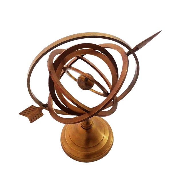 1970s Handmade Brass Armillary Sphere With Sundial Arrow For Sale - Image 6 of 10