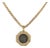 Vintage 18k Yellow Gold Ancient Coin Halo Diamond Razor Link Pendant Necklace For Sale