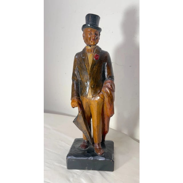 Rare Antique Hand Carved Wood Theo Roosevelt German Whistler Sculpture Statue For Sale - Image 4 of 13