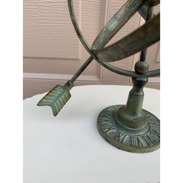 Metal Vintage English Country Brass Verdigris Garden Armillary Sundial For Sale - Image 7 of 11