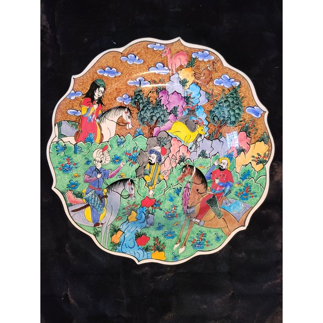 Turkish Signed Vintage Turkish Kütahya Hand-Painted Ceramic Charger Plate – Ottoman Hunting Scene For Sale - Image 3 of 3