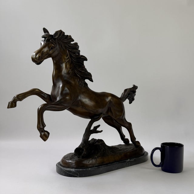 Late 20th Century Bronze Rearing Horse Sculpture on Marble Base, 21” H – Dynamic Equestrian Statue For Sale - Image 10 of 10
