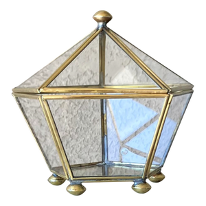 Mid 20th-Century Pentagon-Shaped Brass & Glass Keepsake / Trinket Box