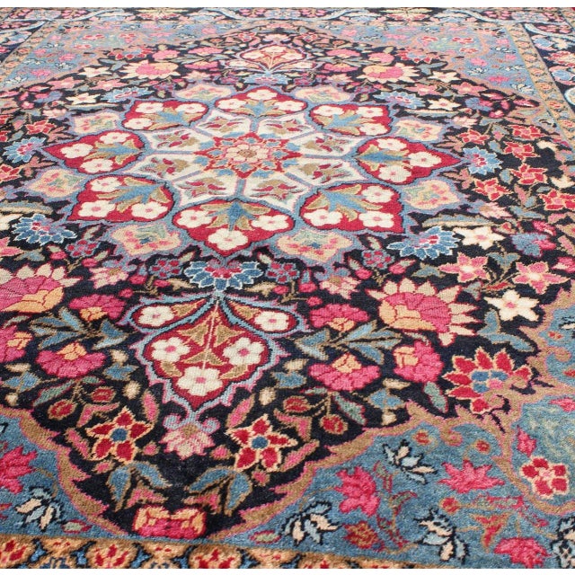 Blooming Floral Medallion Vintage Persian Kerman Rug With Multi-Colors For Sale In Atlanta - Image 6 of 9