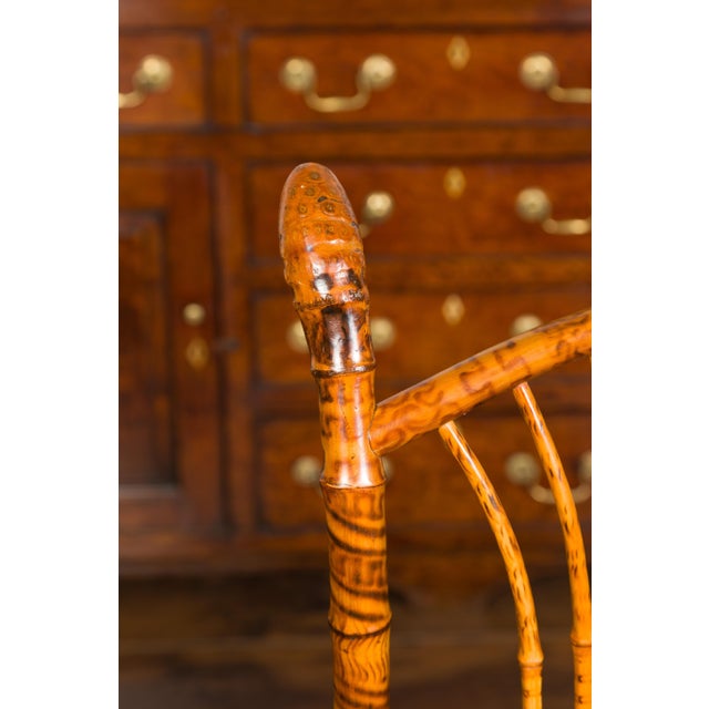 Wood English 1890s Bamboo Slipper Chair with Fan Back, Rattan Seat and Casters For Sale - Image 7 of 12