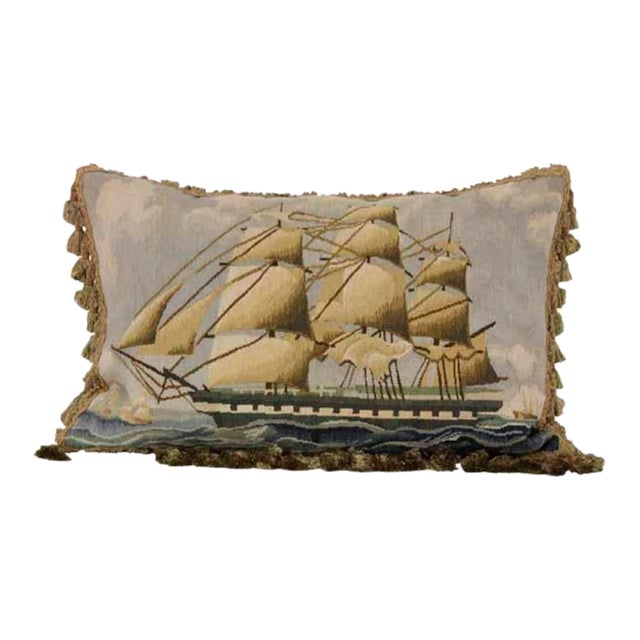 Tall Ship Hand Loomed Pillow For Sale