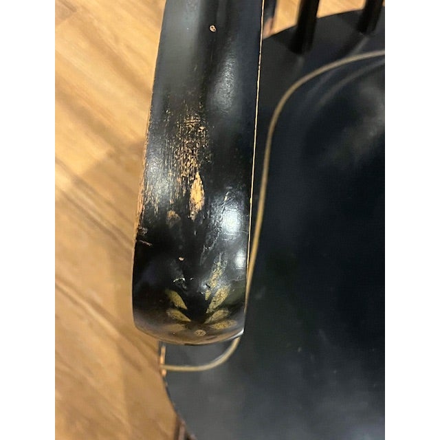 Wood Vintage Nichols & Stone Windsor Rocking Chair – Black Hand-Painted Fruit Stencil, Gardner, Massachusetts For Sale - Image 7 of 9