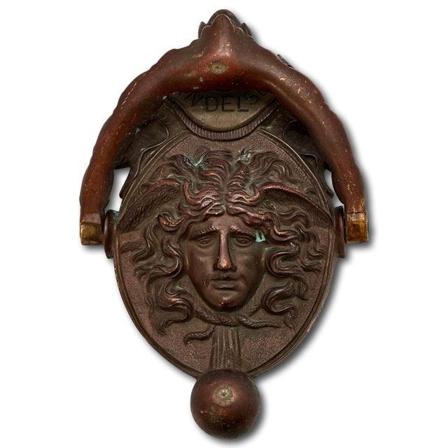 Large Size - Outstanding Authentic Antique Victorian Solid Bronze Medusa - Gorgon Door Knocker Circa Late 19th Century For Sale - Image 14 of 17