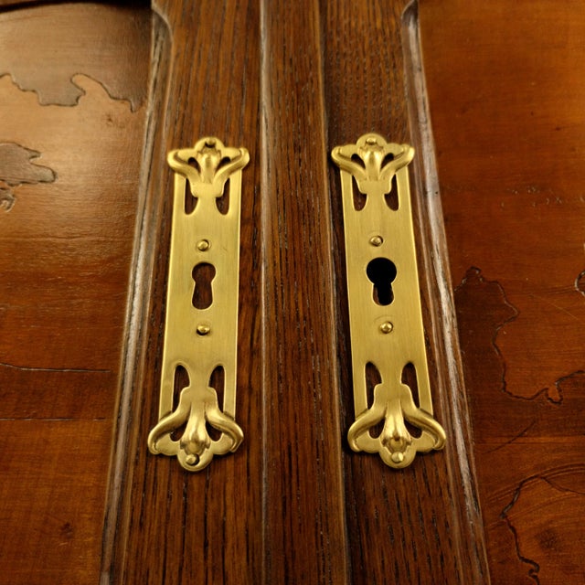 Art Nouveau French Oak Wall Cabinet with Painted Landscape, 1900s For Sale - Image 3 of 14