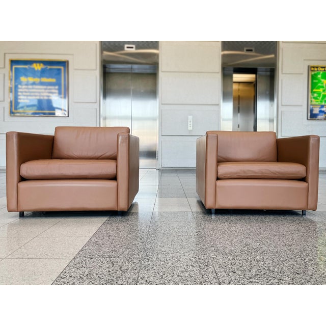 1970s Midcentury Modern Caramel Club Chairs by Charles Pfister for Knoll - A Pair For Sale - Image 5 of 14
