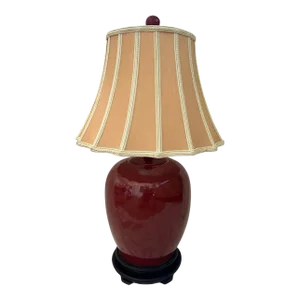 Vintage Chinese Ox-Blood Red Covered Vase Table Lamp W/Shade