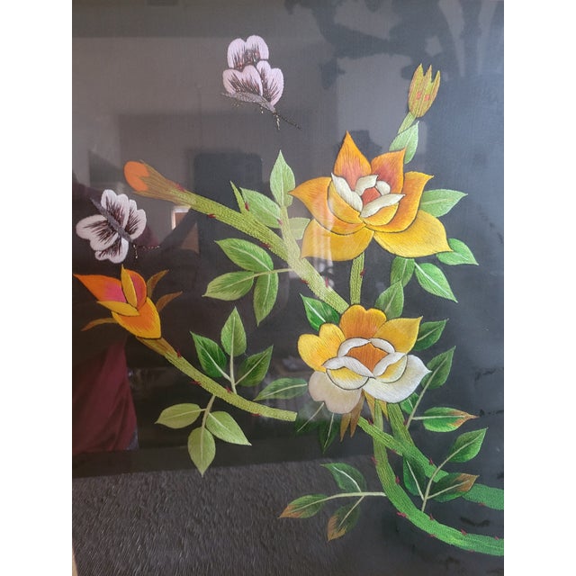 Vintage Framed Silk Asian Style Embroidery For Sale - Image 10 of 12