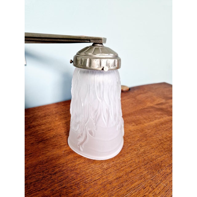 Art Deco Double Wall Light in Nickel-Plated Bronze, 1920s For Sale - Image 4 of 14