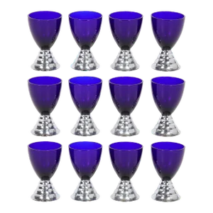 1930s Art Deco Skyscraper Style "Blue Moon" Cocktail Glasses in Chrome by Chase- Set of 12