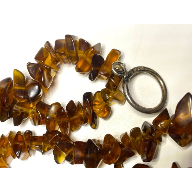 Mid 20th Century Double Strand Natural Cognac Honey Amber Necklace Sterling Silver Clasp For Sale - Image 4 of 7