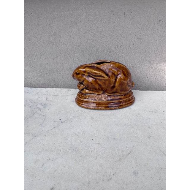 French Majolica Rabbit Money Bank Circa 1900.