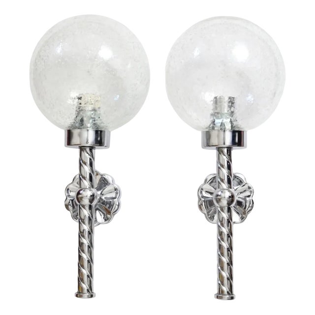 Bubble Glass and Chrome Sconces from Karl Lenz, 1970s, Set of 2 For Sale