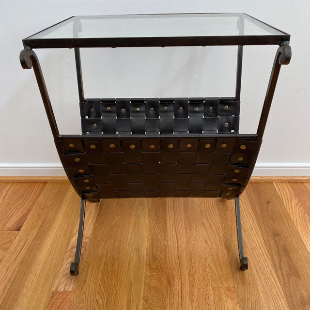 Contemporary Metal & Leather Magazine Rack Side Table For Sale - Image 10 of 11