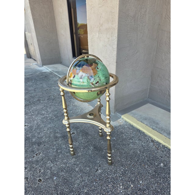 Gemstone Globe on Brass Stand With Compas in Base. For Sale - Image 10 of 14