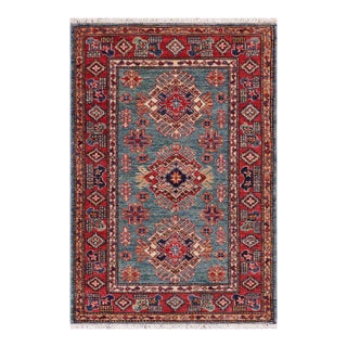 Southwestern Kazak Green/Red Wool Rug - 3'0'' X 4'0'' For Sale