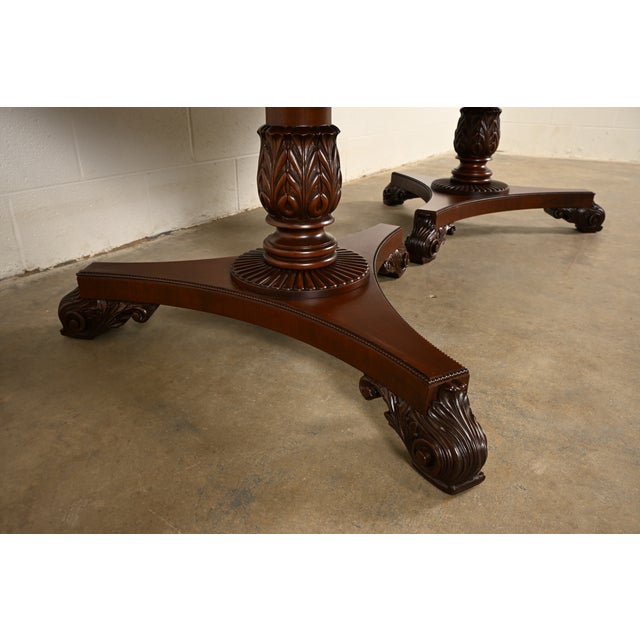Baker Furniture Regency Banded Mahogany Double Pedestal Extension Dining Table, Newly Refinished For Sale - Image 10 of 15