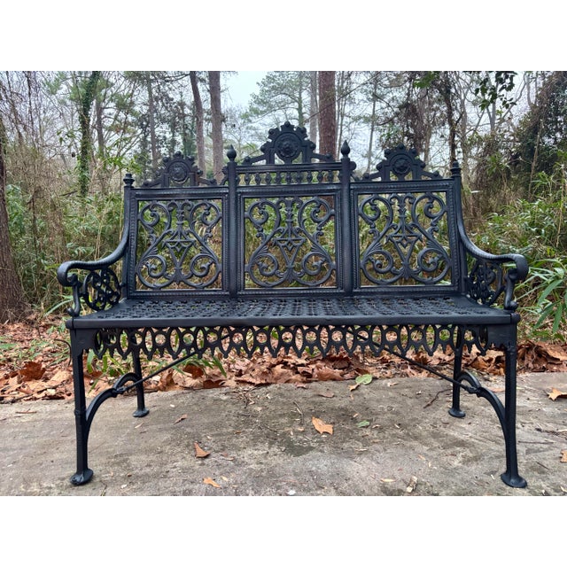 Late 19th Century Gothic Iron Garden Bench, Restored For Sale - Image 11 of 12