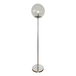 Vintage German Space Age Chrome Floor Lamp with Textured Glass Globe from Hustadt Leuchten, 1970s For Sale