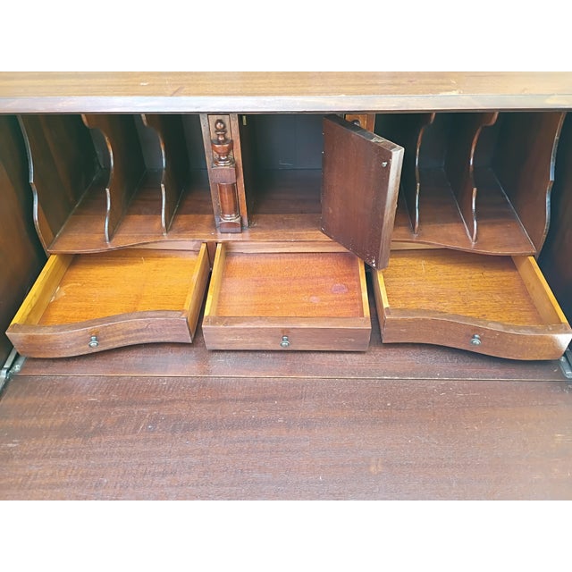 Vintage Chippendale-Style Mahogany Slant Front Secretary Desk With Claw Feet and Hidden Compartments For Sale - Image 10 of 15