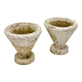 Hand Scraped Art Deco Concrete Planters - a Pair For Sale