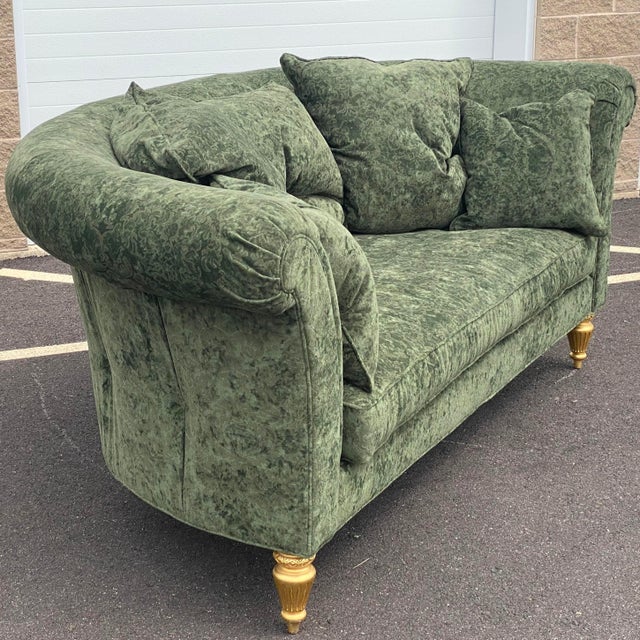Henredon Schoonbeck Collection Green Damask Demilune Sofa With Six